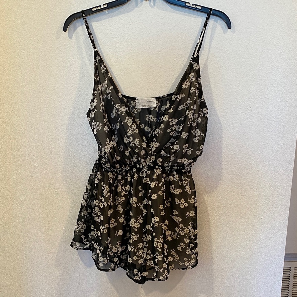 Floral Black and White Women's Romper